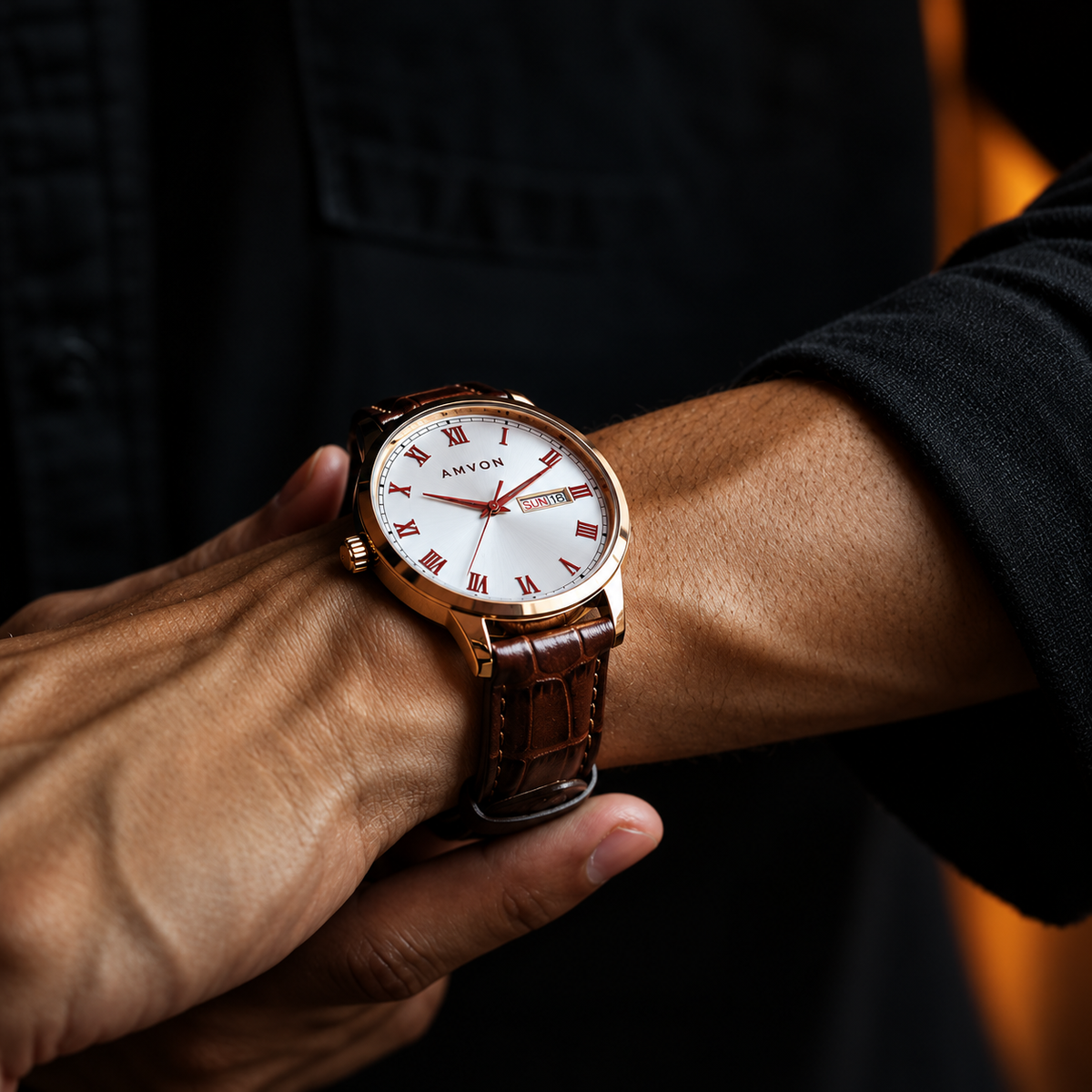 AMVON Sovereign Auburn — Rose Gold Day-Date Watch