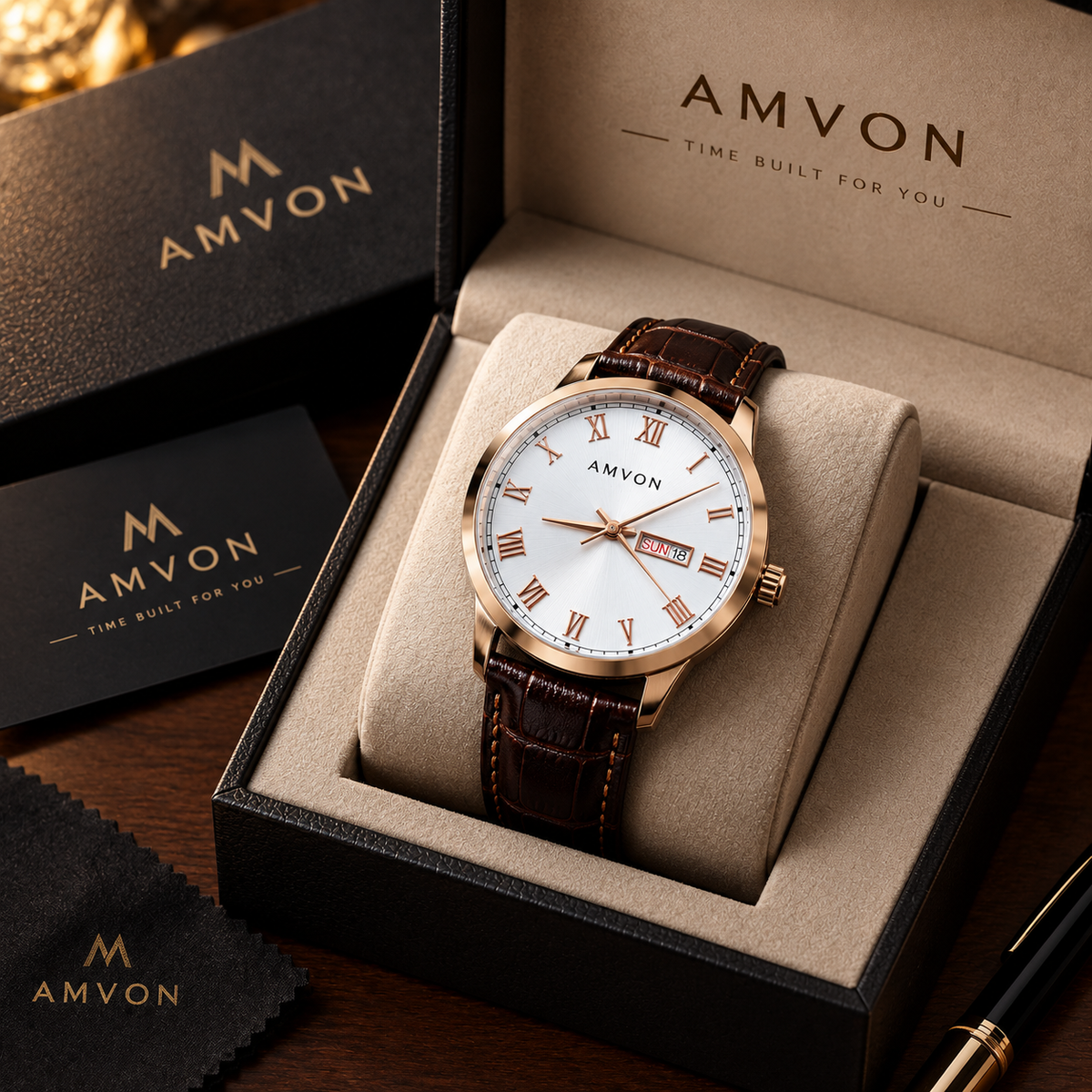 AMVON Sovereign Auburn — Rose Gold Day-Date Watch
